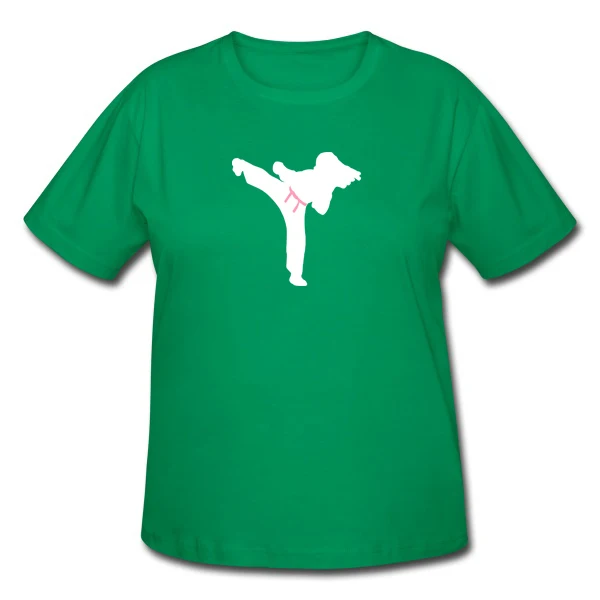 Two Color Karate Girl Vector Art O-Neck Casual Concise Dress Women Basic Cotton Blouse Plus Size | Женская одежда