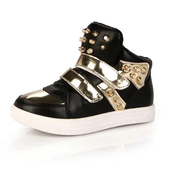 

New Boys Shoes Leisure High Top Shoes Children Shoes Rivets Girls Sneakers Fashion Rivet Mesh Shoes Shining Tenis Infantil 26-38