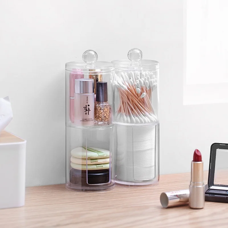 

Round High Quality Cotton Swabs Stick Clear Acrylic Storage Box Holder Transparent Cosmetic Makeup Organizer Case