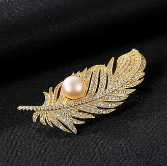 MeibaPJ Fashion Real Natural Pearl Feather Golden Brooch S925 Solid Silver Breastpin Fine Jewelry For women - Цвет камня: FX0005075