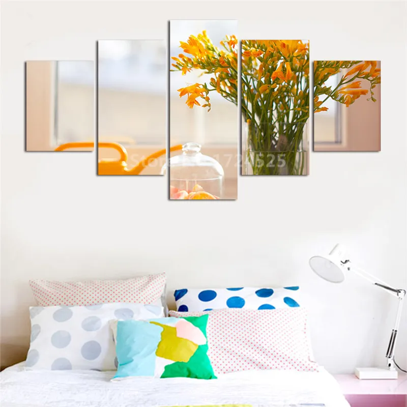 High-Quality-5-PcsYellow-Flowers-Modern-Home-Wall-Art-Decor-Canvas-painting-Picture-Art-HD-Print