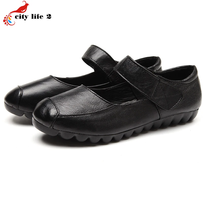 Leather Leisure Shoes Buckle Strap Soft Bottom Slip Shoes Flat With Casual Mother Shoes font b