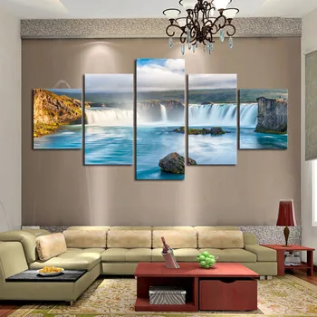 

5Pcs Group Canvas Painting Poster Landscape Waterfall Lake Scenery Home Decor Wall Art DIY Picture Living Room Sofa Sitting R