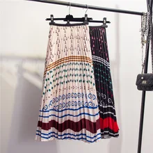 Весенне-летние женские длинные плиссированные юбки, модные брендовые юбки с геометрическим принтом, Женская юбка миди с высокой талией, Faldas Mujer Saias