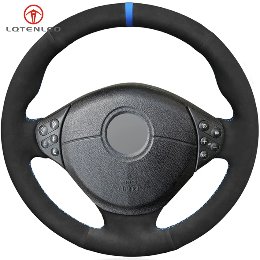 LQTENLEO Black Suede DIY Car Steering Wheel Cover For BMW E39 5 Series