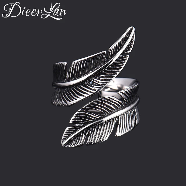 DIEERLAN Retro Personality 925 Sterling Silver Large Feather Rings for Women Exa DIEERLAN Retro Personality 925 Sterling Silver Large Feather Rings for Women Exa