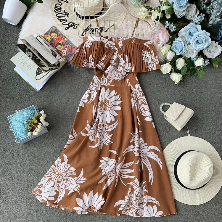 Neploe Floral Print Women Dress New Slash Necj Sleeveless Camis Vestido Summer 2020 Sexy Korean Backless Female Dresses 44533