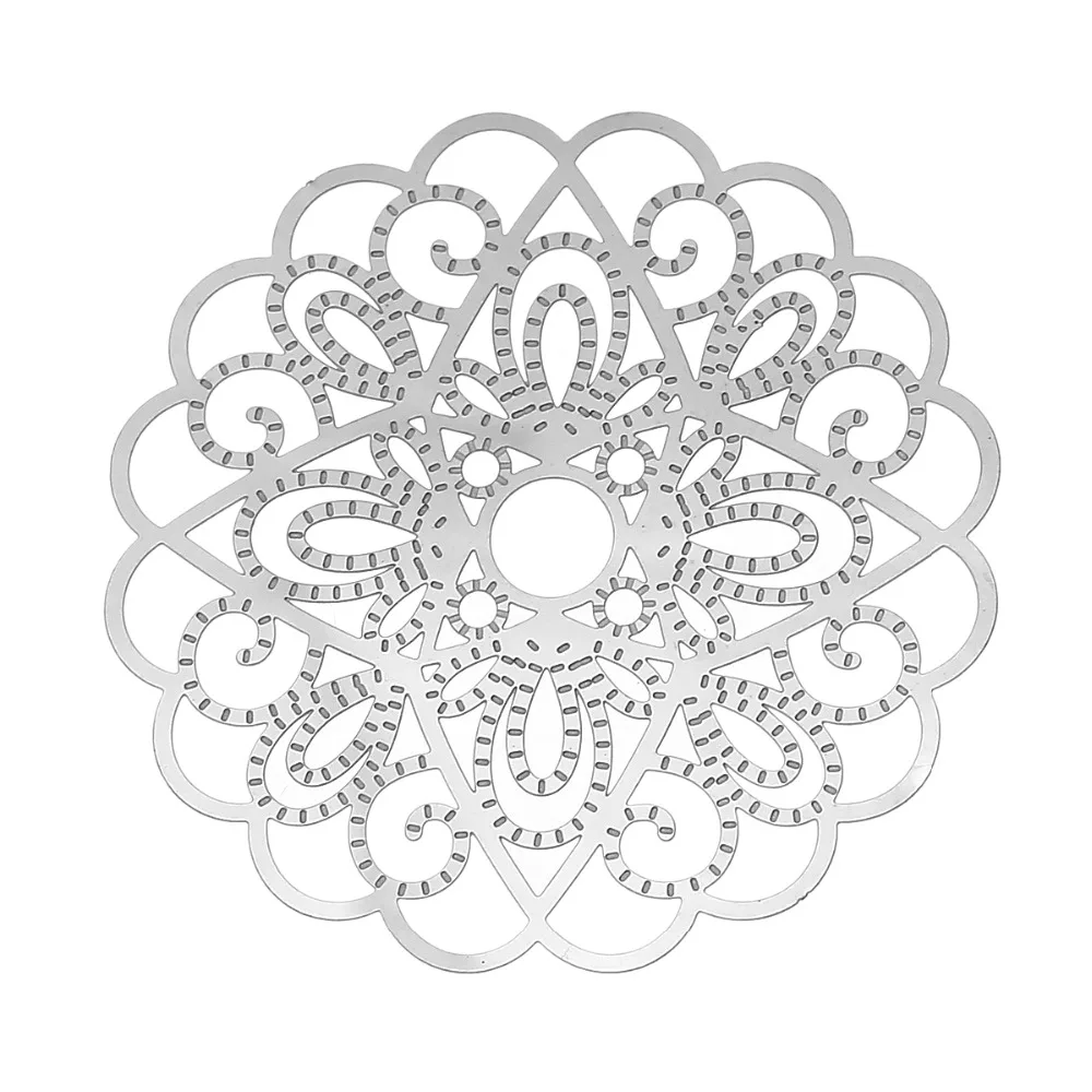 

Silver Tone Color 304 Stainless Steel Hollow Flower Filigree Stamping Embellishments,50mm x 50mm, 1 PC