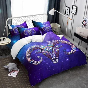 

Multi-Color Sheep Print Bedding Set Animal Patchwork Duvet Cover Set Purple Galaxy Bed Cover Pillowcase Soft Bedclothes 3Pcs
