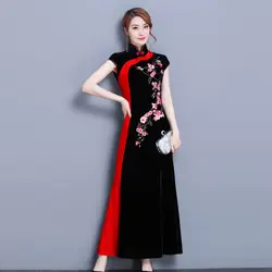 2019 Весна Cheongsam Moderm китайское традиционное платье женское золотое бархатное Qipao платье Элегантное восточвечерние платье Vestido W762