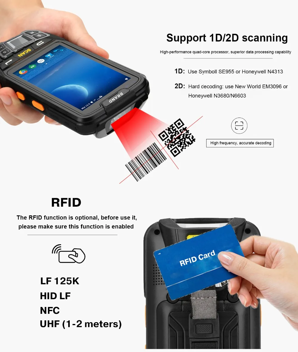 Карманный Компактный сканер штрих кода nfc rfid gps gprs 1d 2d qr портативный терминал android