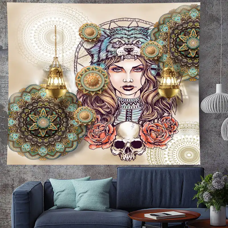 La Bella Y La Bestia Mandala Indio Tapest Pared Colgante Hippies