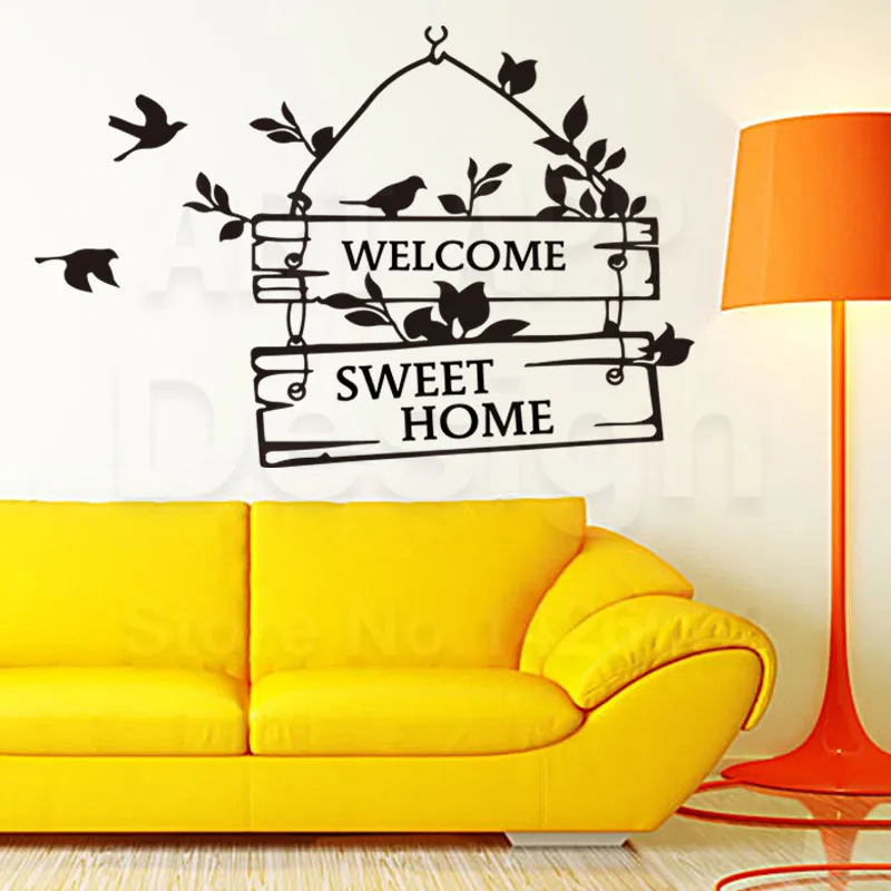 Art design home decoration cheap vinyl birds sweet home wall sticker removable Doorplate PVC welcome decals for door wall decor