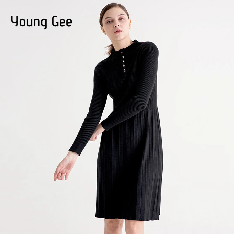 Женское трикотажное платье Young Gee Элегантное повседневное платье-свитер на