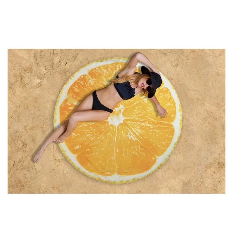 Hot Beach Camping Mat Outdoor Picnic Cushion Green Lemon Pomelo Round Shower Towel Blanket Shawl