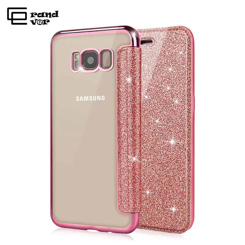GrandEver Lux чехол для samsung Galaxy S8 Кожаный книжка кошелек с блестками держатель карт