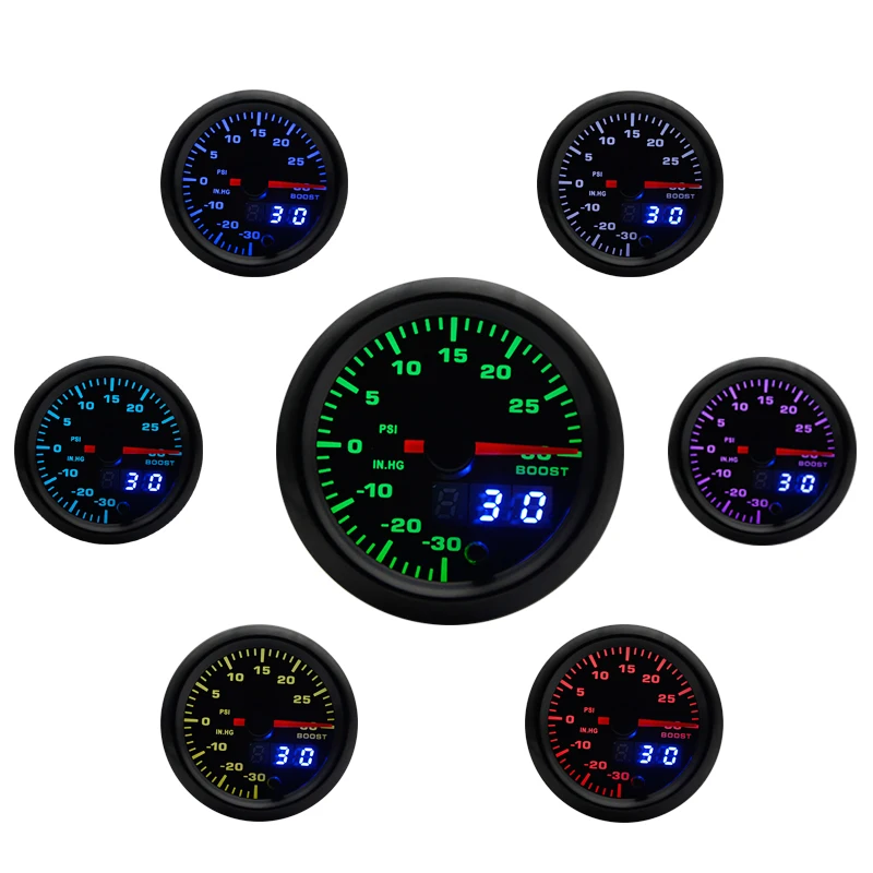 2" 52mm 7 Colors LED Car Auto Turbo Boost Gauge PSI Meter Analog