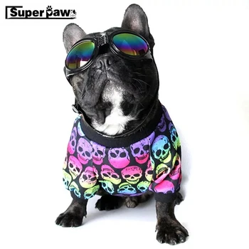 

Fashion French Bulldog Summer T-shirt Vest Skull Print Pet Clothes Dogs Pets Clothing Dog Winter Warm Coat Pug Costume KKC01