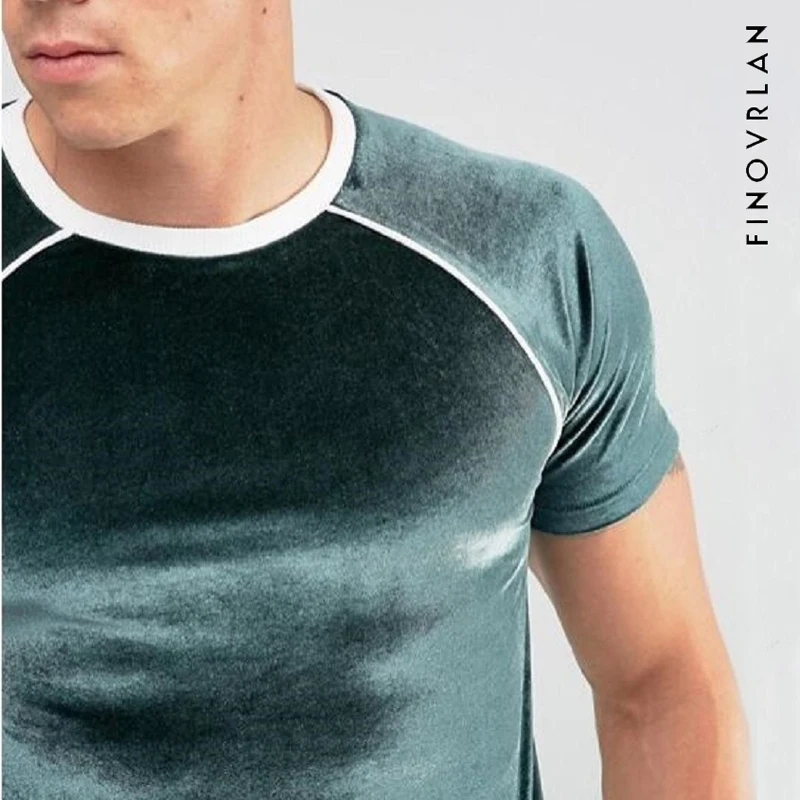 Летняя мужская приталенная бархатная футболка однотонная с коротким рукавом высокая уличная футболка брендовая одежда однотонная Повседневная футболка