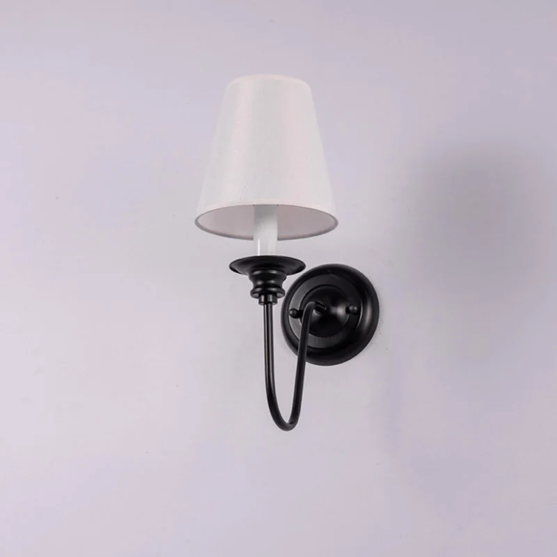 

Modern Wall Lamp Lighting Stairs Kitchen Bedside Aisle Black Iron Sconce White Fabric Lampshade Home Decor E14 110-240V