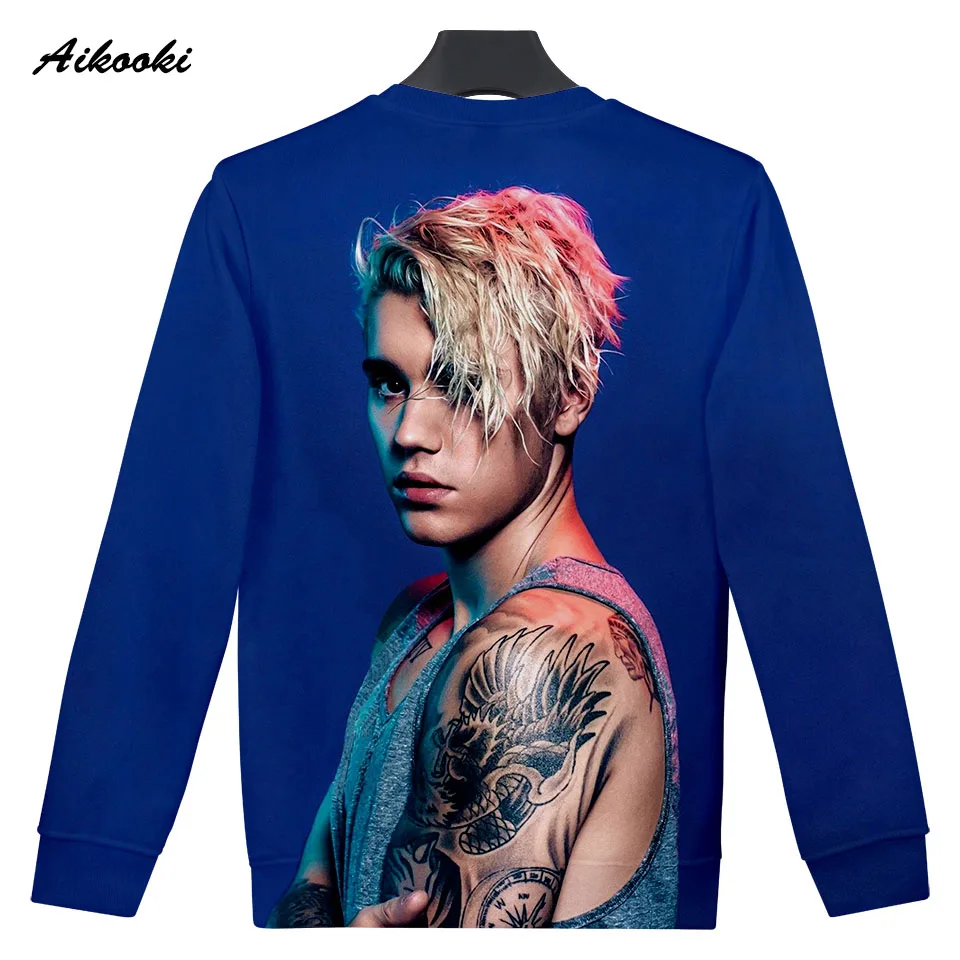 Aikooki Idol Justin Bieber 3D Sweatshirt Men Women Pop Hoodies 3D Print Music Star Polluvers Boy 3d Sweatshirts Cotton Thin Tops