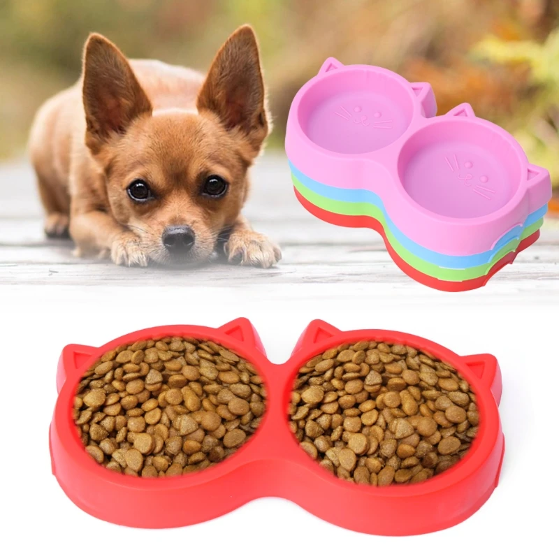 

Pet Plastic Cat Facial Shape PET Double Bowl Environmental Protection Non-toxic Feeding Watering Supplies