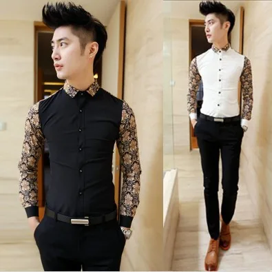 2015 Baroque Vintage Dress Shirt Men Chemise Homme Mens Slim Fit Floral Print Casual Patches 2015 Baroque Vintage Dress Shirt Men Chemise Homme Mens Slim Fit Floral Print Casual Patches