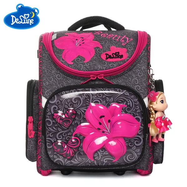 Delune, новинка,, мультяшный школьный рюкзак для девочек, Детский 3D ортопедический рюкзак EVA, для начальной От 5 до 8 лет, для мальчиков, детские школьные сумки, ранец - Цвет: 3160 rose red