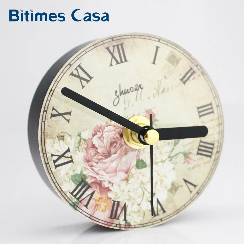 

Chinese Style Vintage Kitchen Refrigerator Fridge Magnet Antique Peony Pastoral Portable Wall Clock Roman Numeral Home Decor