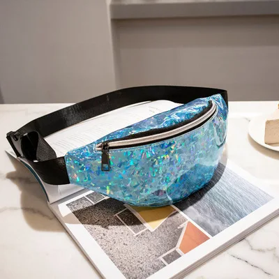Модная голографическая Женская поясная сумка, дизайнерская Лазерная нагрудная поясная сумка, серебряная поясная сумка, блестящая поясная сумка, кошелек, сумка для телефона - Цвет: blue
