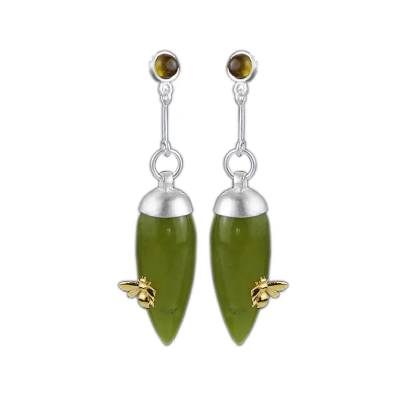 

Fashion 925 Sterling Silver Olivine Ethnic Water Drop Earrings For Women