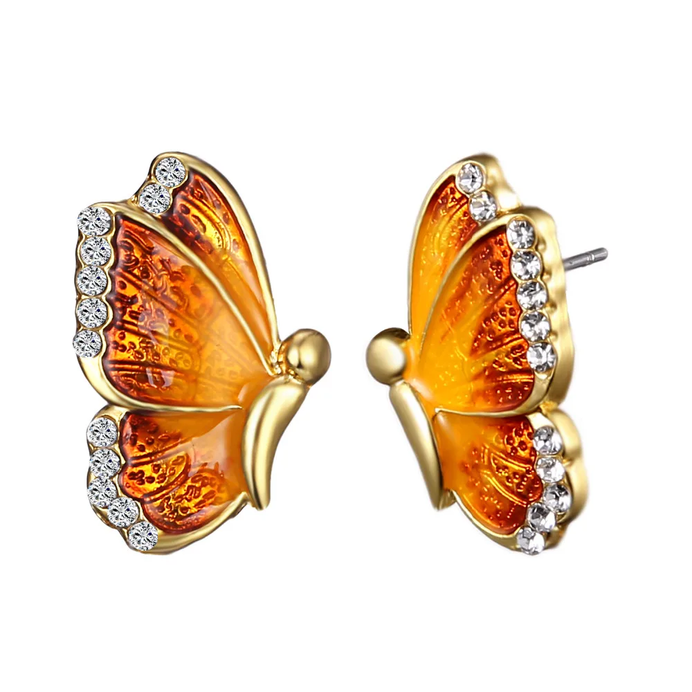 Женские серьги гвоздики в виде бабочки с масляным рисунком|butterfly earrings|earrings freebest
