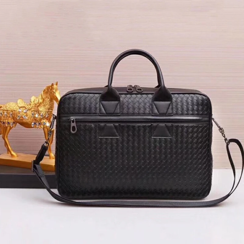 

PASTE Genuine leather men bag handbag woven briefcase computer bag waxed cowhide large capacity single shoulder oblique business