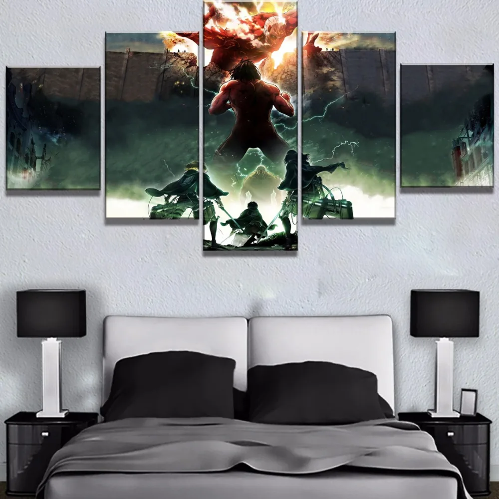 Waliicorners 5 Panel HD Print Painting Attack on Titan Modern Decorative Paintings on Canvas Wall Art for Home Decorations Wall Decor Artwork 7