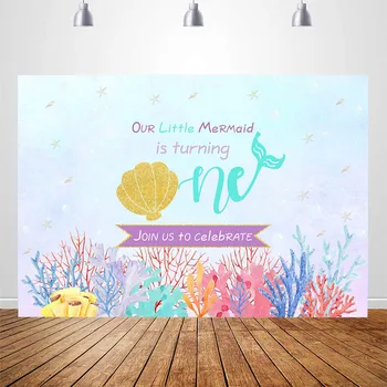 

Mermaid Birthday Party Backdrop Baby 1st Party Banner Decoration Photo Booth Photography Background Under the Sea Party