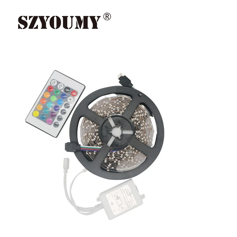 

SZYOUMY White/Bule/Yellow 5m RGB 3528 LED Strip Light Tape Diode 300leds Non waterproof IP20+24 Key Controller Free Shipping