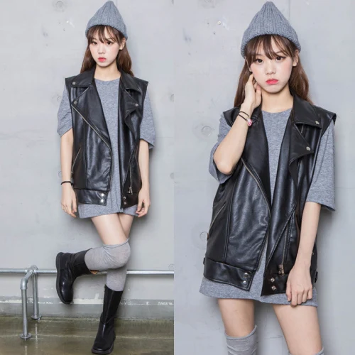 Promo  Spring Leather Jacket Locomotive Jacket Women Sleeveless Cardigan Casaco Feminino Women Windbreaker