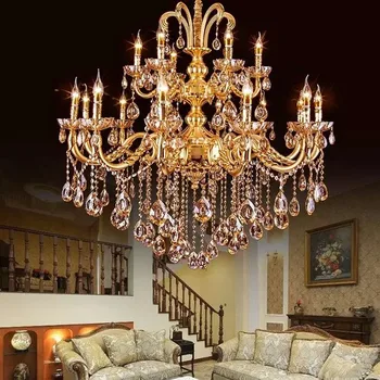 

Classic Large Crystal Chandelier Light Fixture Gold Crystal Chandelier Light copper Home Lighting Gold Dining Room Lights Modern