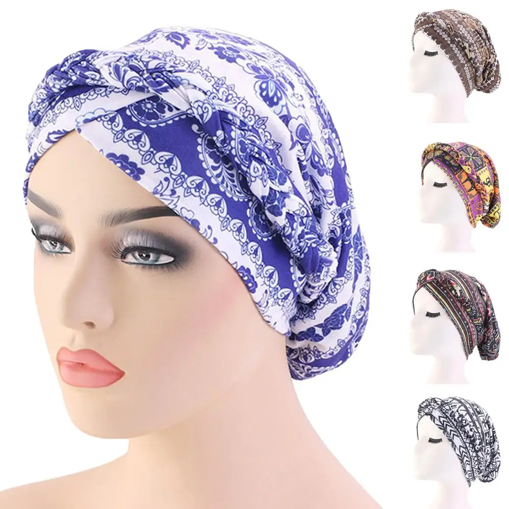 

Boho Women Muslim Beanie Hair Loss Hat Printed Hats Braid Cancer Chemo Head Cover Caps Bonnet Islamic Turban Arab Head Wrap New