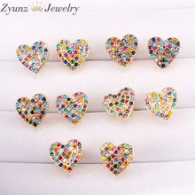 10 пар ZYZ340-4763 серьги «Радуга» ювелирные изделия крошечный CZ со стразами сердце серьги-клипсы Подарочные для Для женщин девочек