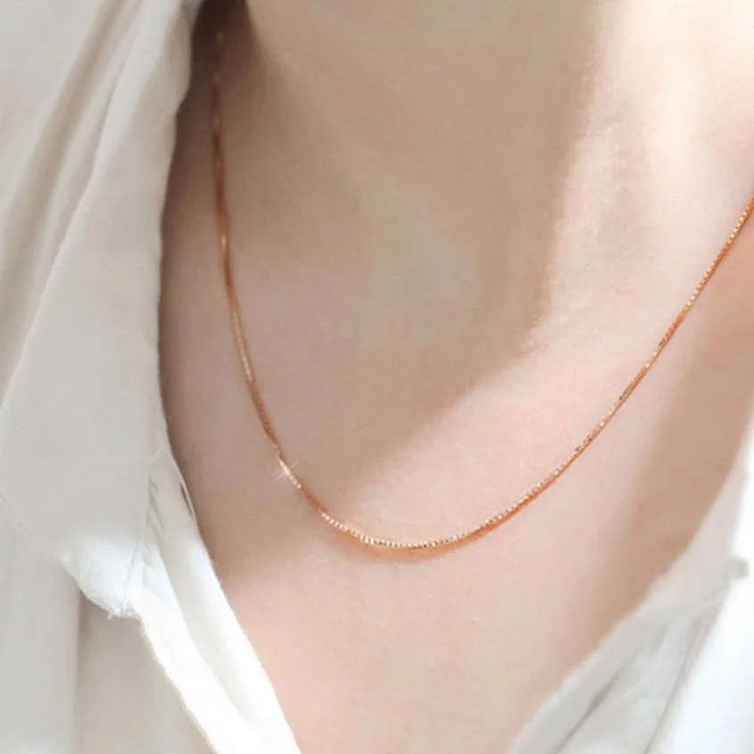 OTOKY женское ожерелье цвета розового золота посеребреная цепочка цепь с квадратными звеньями 45 см Женская мода Изящные Ювелирные изделия дропшиппинг Mar26