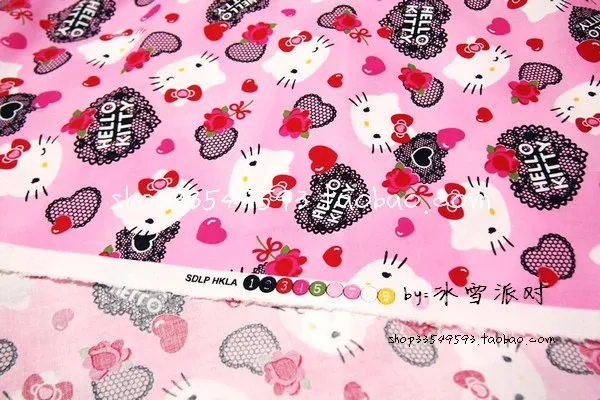 140 см* 50 см 1 шт. рисунок «Hello Kitty» ткани хлопок ткань Лоскутная Ткань Рисунок «Hello Kitty» сердце и кружевная ткань DIY лоскутного шитья