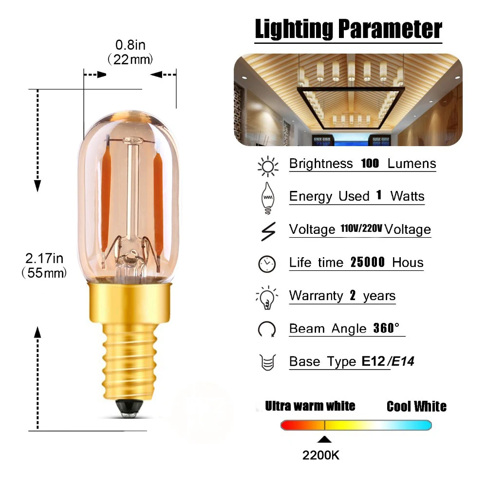 GANRILAND T22 E14 Светодиодный светильник с регулируемой яркостью, 1 Вт, E12, 220 В, золото, винтажный трубчатый ночной Светильник Эдисона, 2200 к, 10 Вт, эквивалентная лампа накаливания