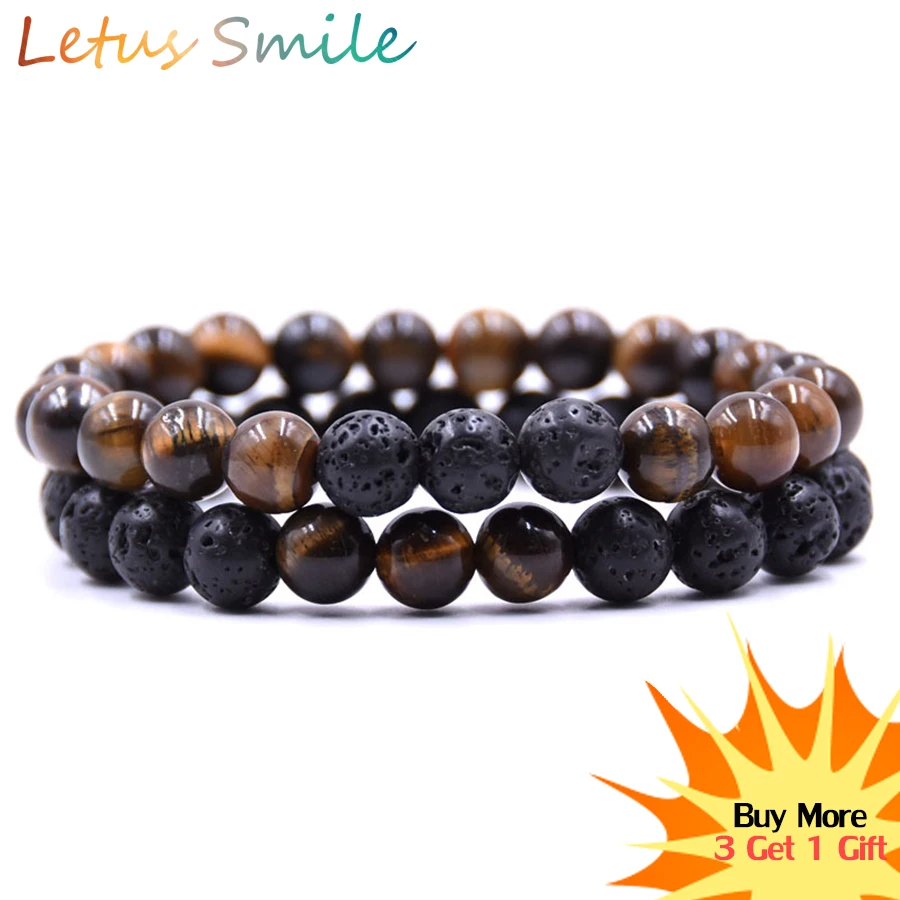 

Fashion Tiger Eye Stone Strand Bracelets for Women 8mm Volcanic Lava Stone Beaded Bracelet Set Charm Lovers Jewelry Braslet Gift