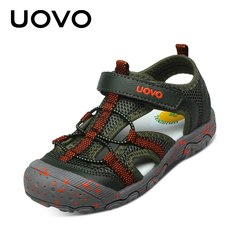 UOVO/ брендовая летняя детская обувь; брендовые сандалии для мальчиков с закрытым носком; ортопедические спортивные сандалии из искусственной кожи для мальчиков