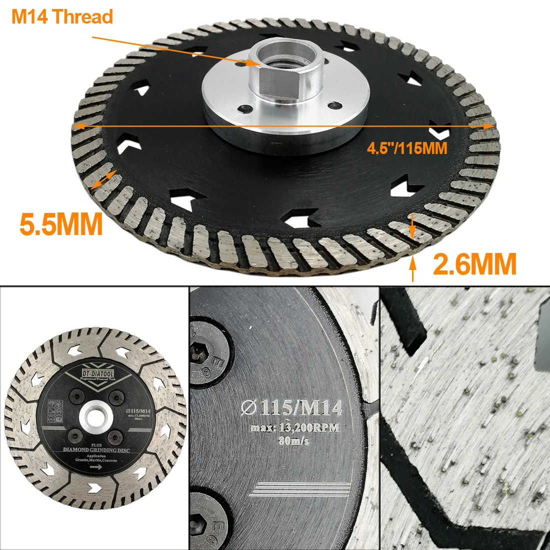 DT-DIATOOL 1 pc диаметром 115 мм/4,5 "горячего прессования Высокое качество Алмазный Grindng диск режущие полотна для помола Гранит Мрамор Бетон