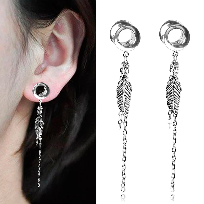 Серьги из нержавеющей стали пирсинг серьги-гвоздики двойной рог бахромой лист кулон ушная раковина CX17