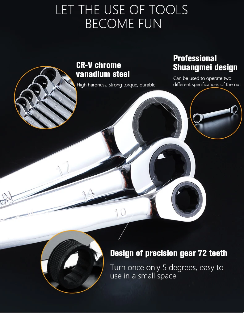 Хром-ванадиевый Быстрый Реверсивный комбинированный Трещоточный ключ набор металлических трещоток гаечные ключи автоматический ремонт ручные инструменты для дома
