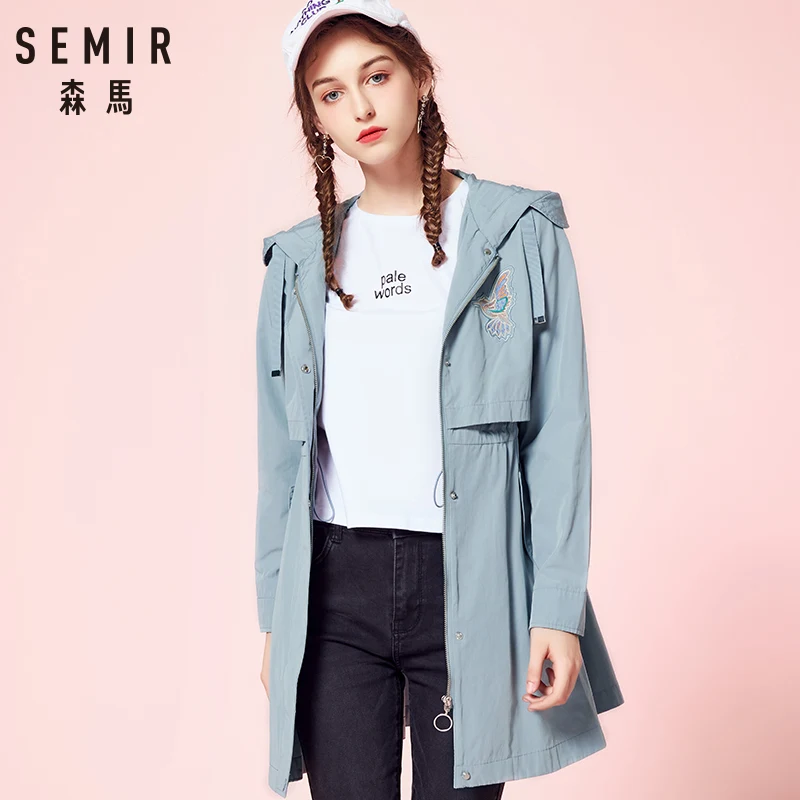 SEMIR ветровка Женская 2018 Осень Новый с капюшоном BF Стиль студентов патч вышитые