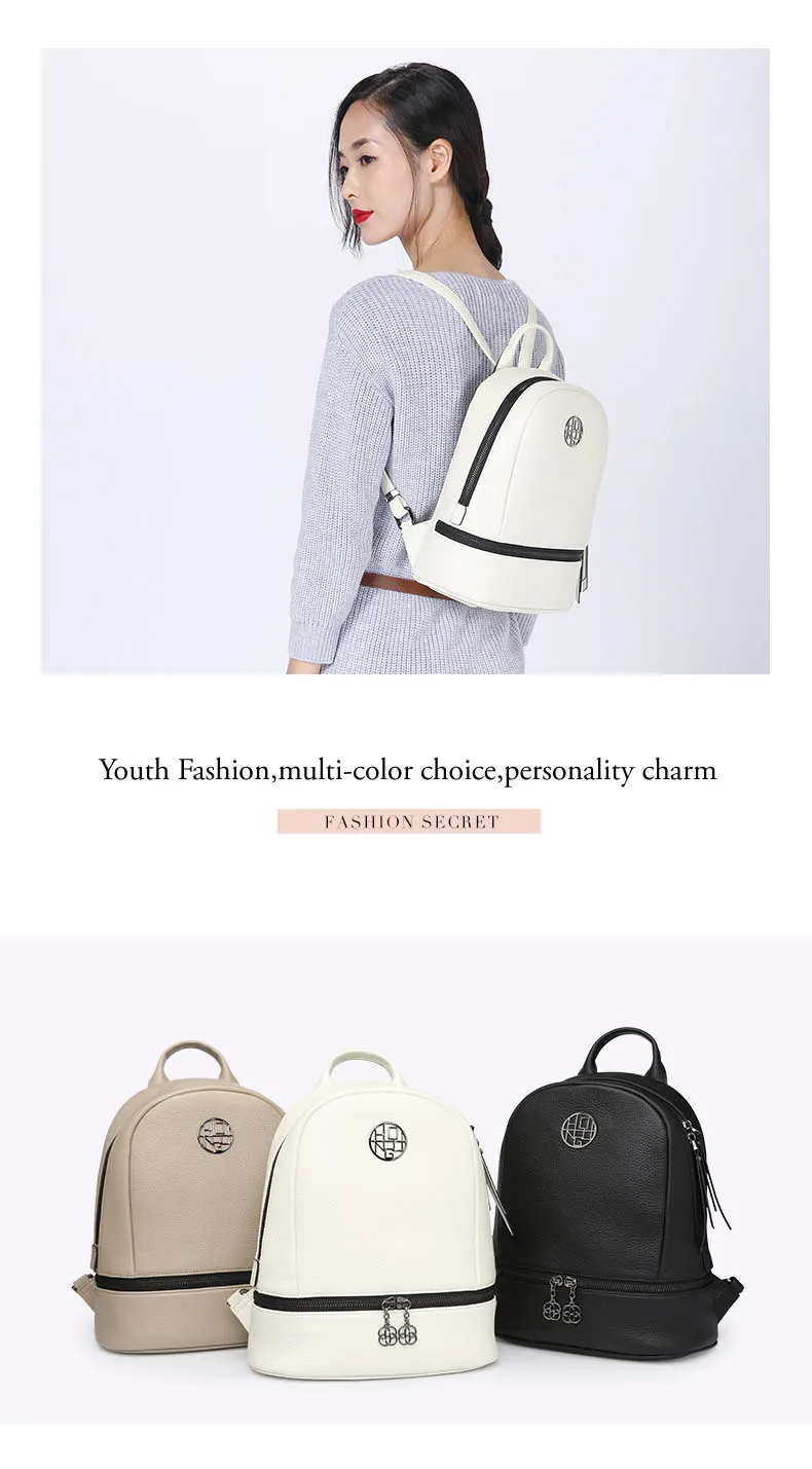 Ladies Solid Shoulder Bags Women Genuine First Layer Cow Leather bag College Bag Female Casual Simple style Fashion Backpack       H51940034 (4)